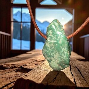 Stunning big nugget of NATURAL TURQUOISE Pendant ON LEATHER Necklace